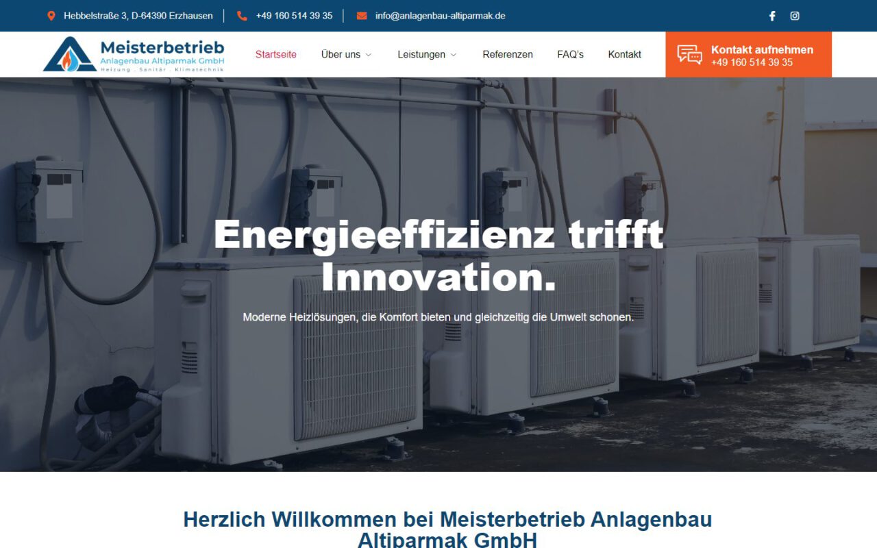 Website von Anlagenbau Altiparmak, erstellt von UniQue Conception (Desktop-Ansicht)