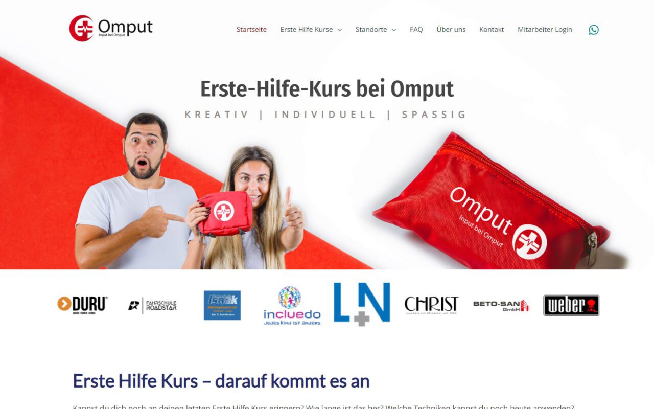 Website von Erste-Hilfe-Ausbildung Omput, erstellt von UniQue Conception (Desktop-Ansicht)