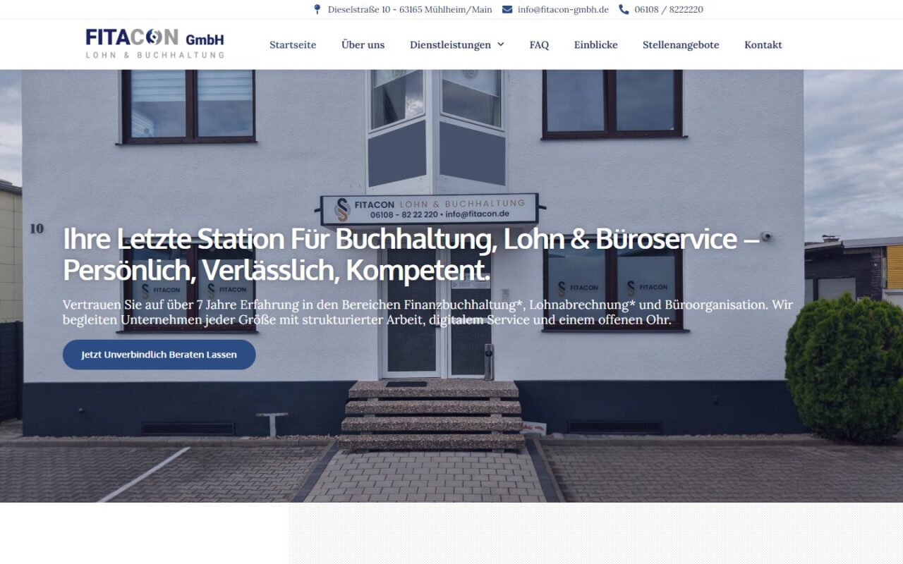 Website von Fitacon GmbH, erstellt von UniQue Conception (Desktop-Ansicht)