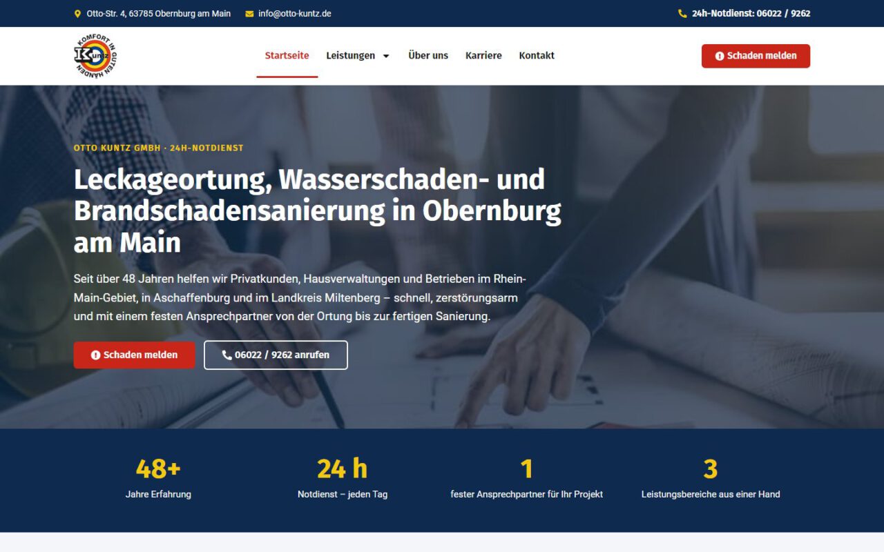 Website von Otto Kuntz GmbH, erstellt von UniQue Conception (Desktop-Ansicht)