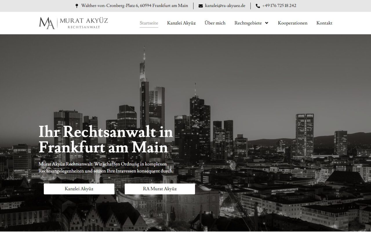 Website von Kanzlei Akyüz, erstellt von UniQue Conception (Desktop-Ansicht)