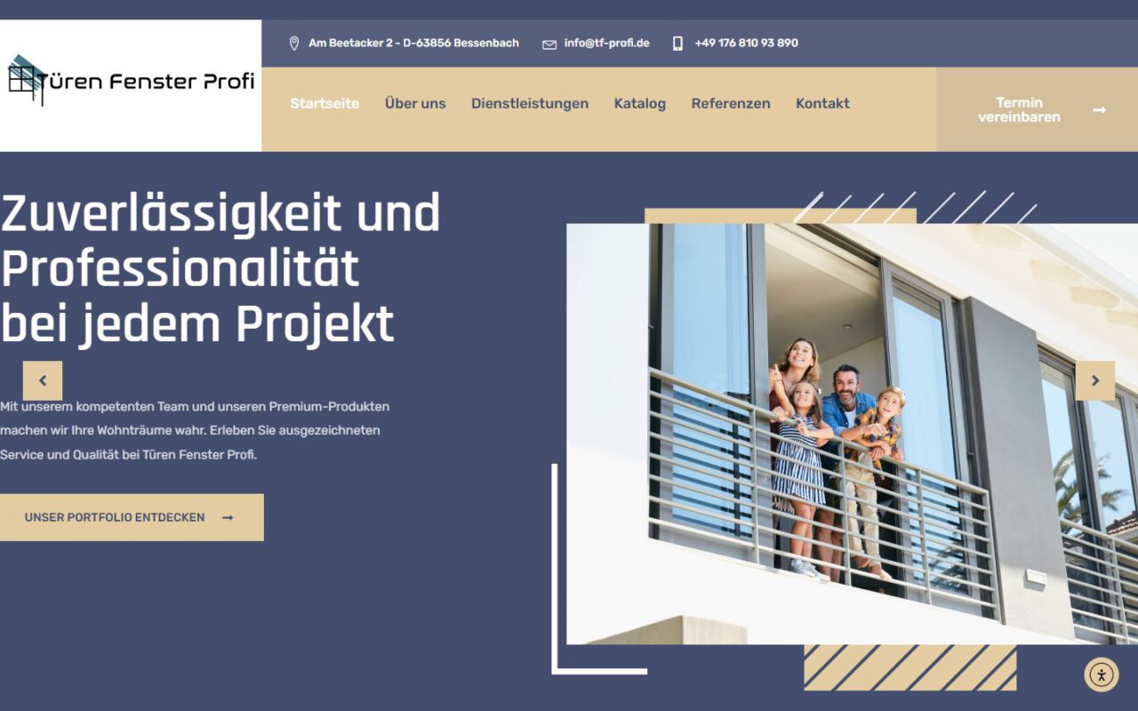 Website von Türen Fenster Profi, erstellt von UniQue Conception (Desktop-Ansicht)