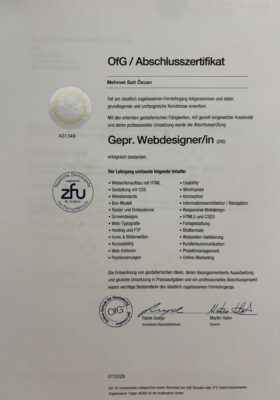 Zertifikat Geprüfter Webdesigner (OfG)